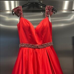 Sherri Hill Red Ballgown Dress with Jewel Embellishments